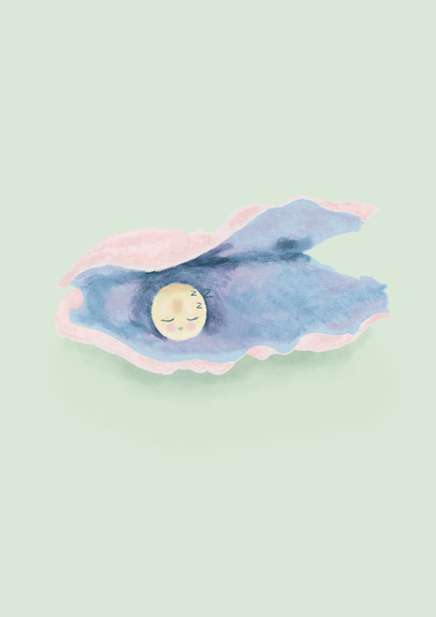 Magical illustration of a pearl sleeping in an oyster