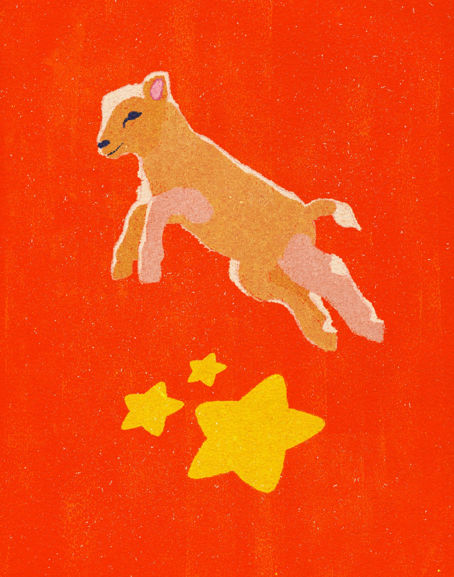 bright Illustration of a lamb and stars on a red background